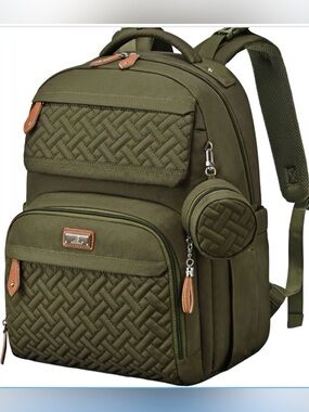 Olive Green Quilted Baby Backpack Bag with Detachable Pouch